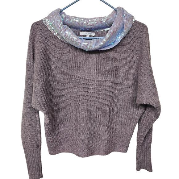 Love Tree Sweaters - Love Tree Sequin Cowl Neck Cropped Sweater Mauve Women's Medium Preppy Swiftie